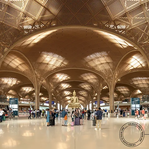 Nigel Young, Fosters and Partners The design of Cambodia's new airport features an airy, latticed roof to bring in natural light (Credit: Nigel Young, Fosters and Partners)